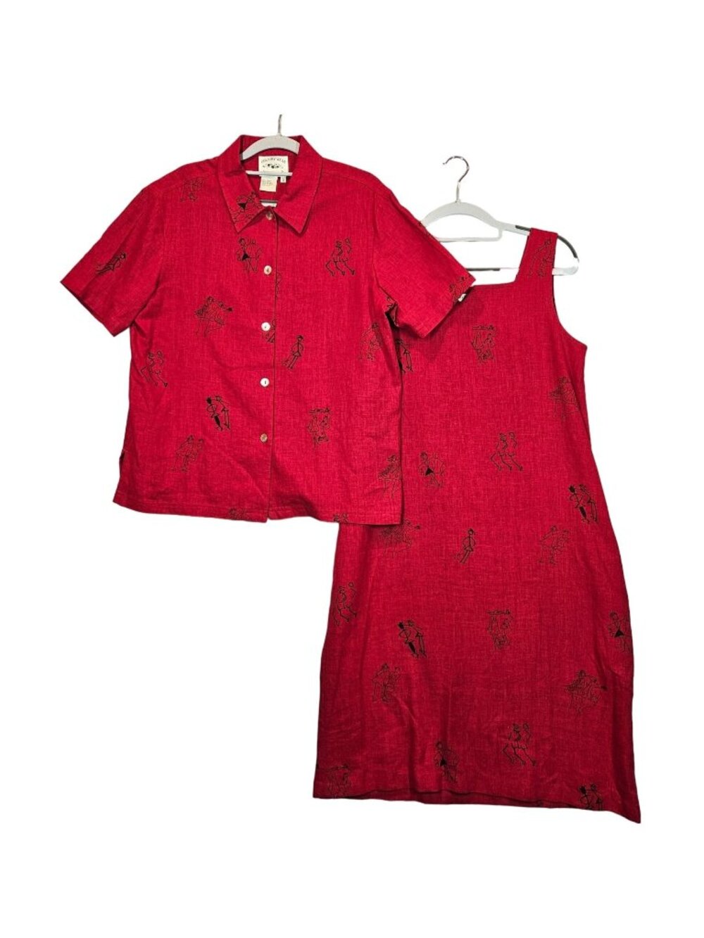 Country Wear Linen midi tank dress blouse set Womens S Red prairie beachy shell